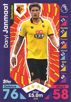 Daryl Janmaat Watford 2016/17 Topps Match Attax #315